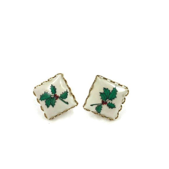 Vintage Ceramic Holly Christmas Earrings - Picture 7 of 8